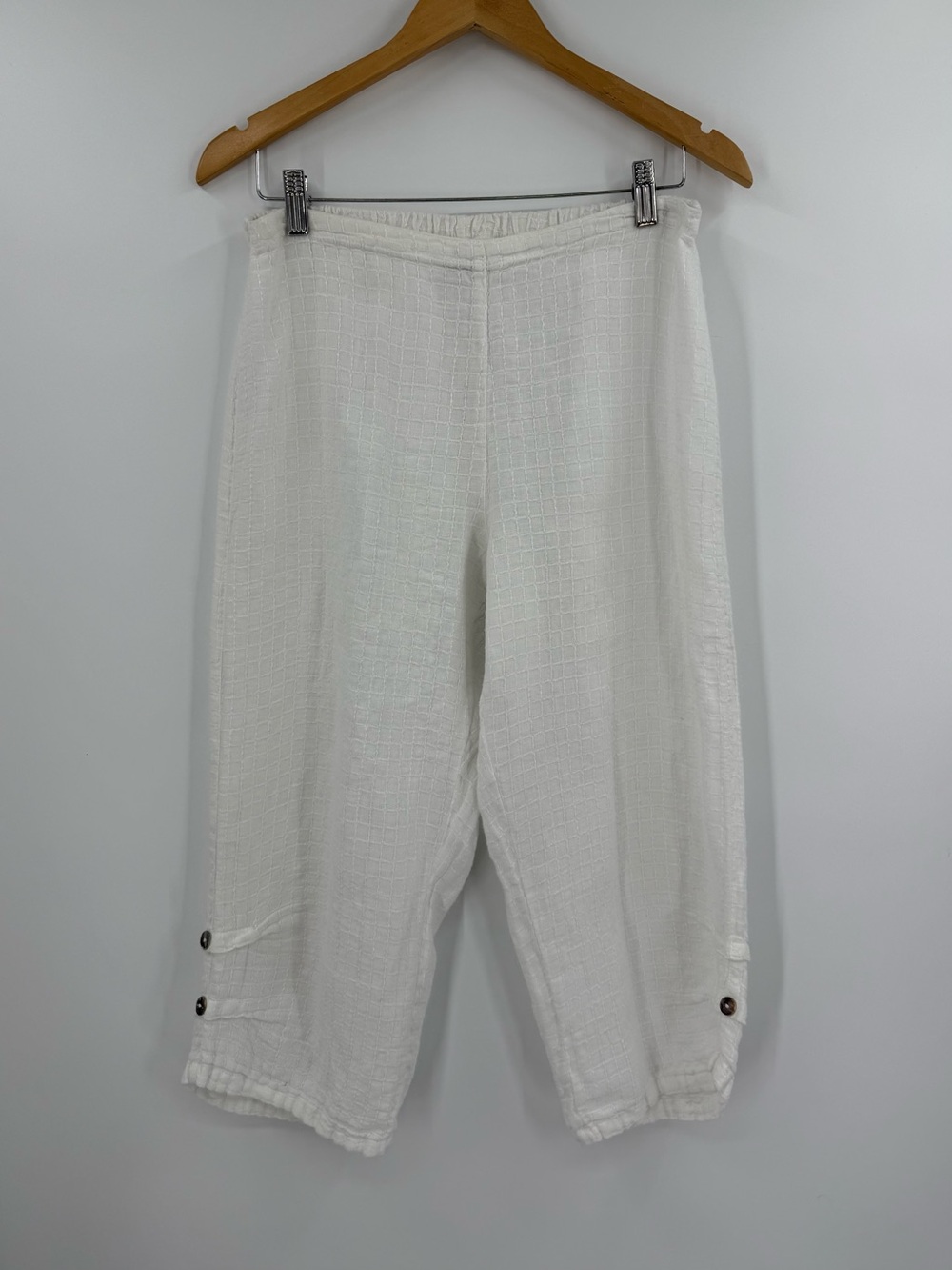 Click by Color Me Cotton Linen Cropped Pants | White | Large